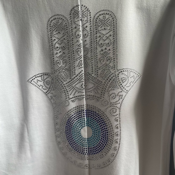 NWOT MF Designs Hamsa fitted two button white silver sequin blazer. Size X-Small - Picture 4 of 9